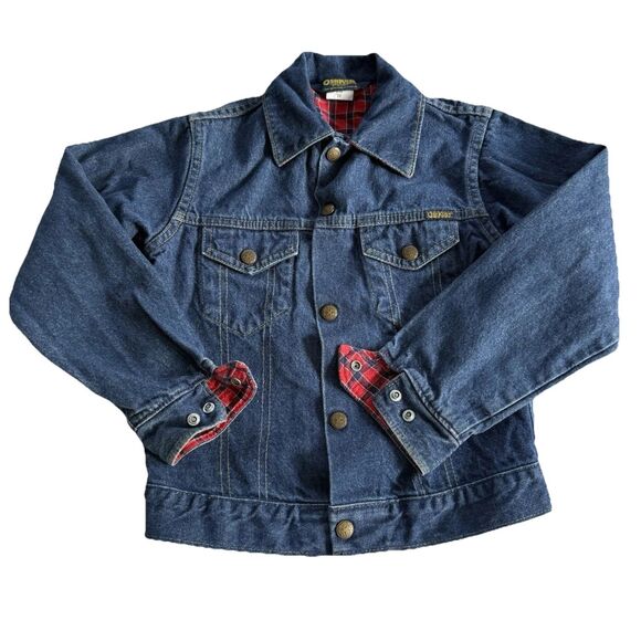 Vtg Boys OshKosh B' Gosh Denim Jean Jacket Red Flannel Lined Trucker Sz 10 USA - Picture 1 of 10